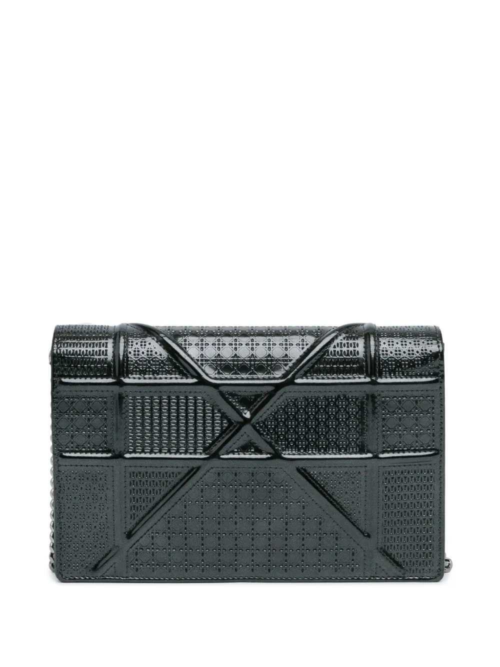 Christian Dior Pre-Owned 2016 Metallic Patent Microcannage Diorama Wallet on Chain crossbody bag - Zwart