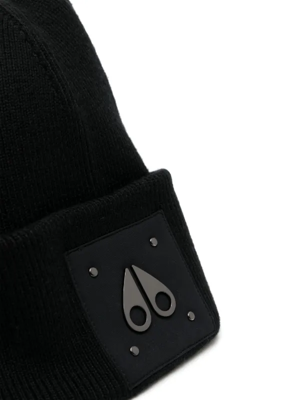 Moose Knuckles logo-patch Wool Beanie | Black | FARFETCH GE