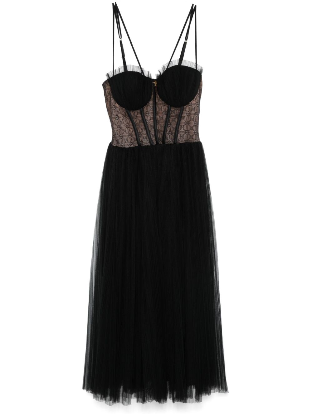 Elisabetta Franchi pleated tulle midi dress – Black