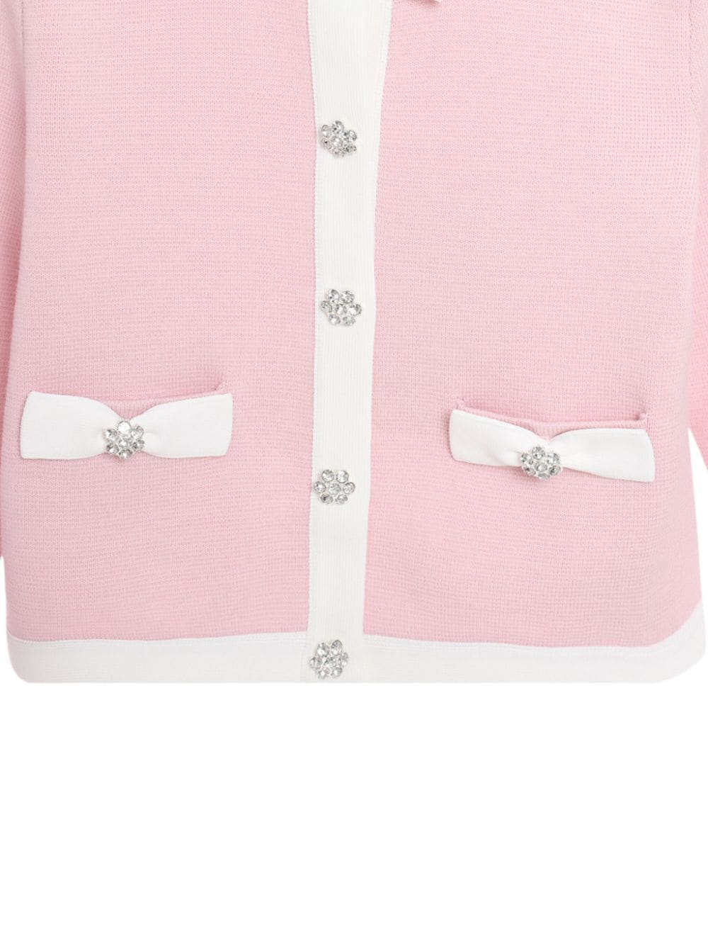 Shop Self-portrait Bow Knit Cardigan In Pink