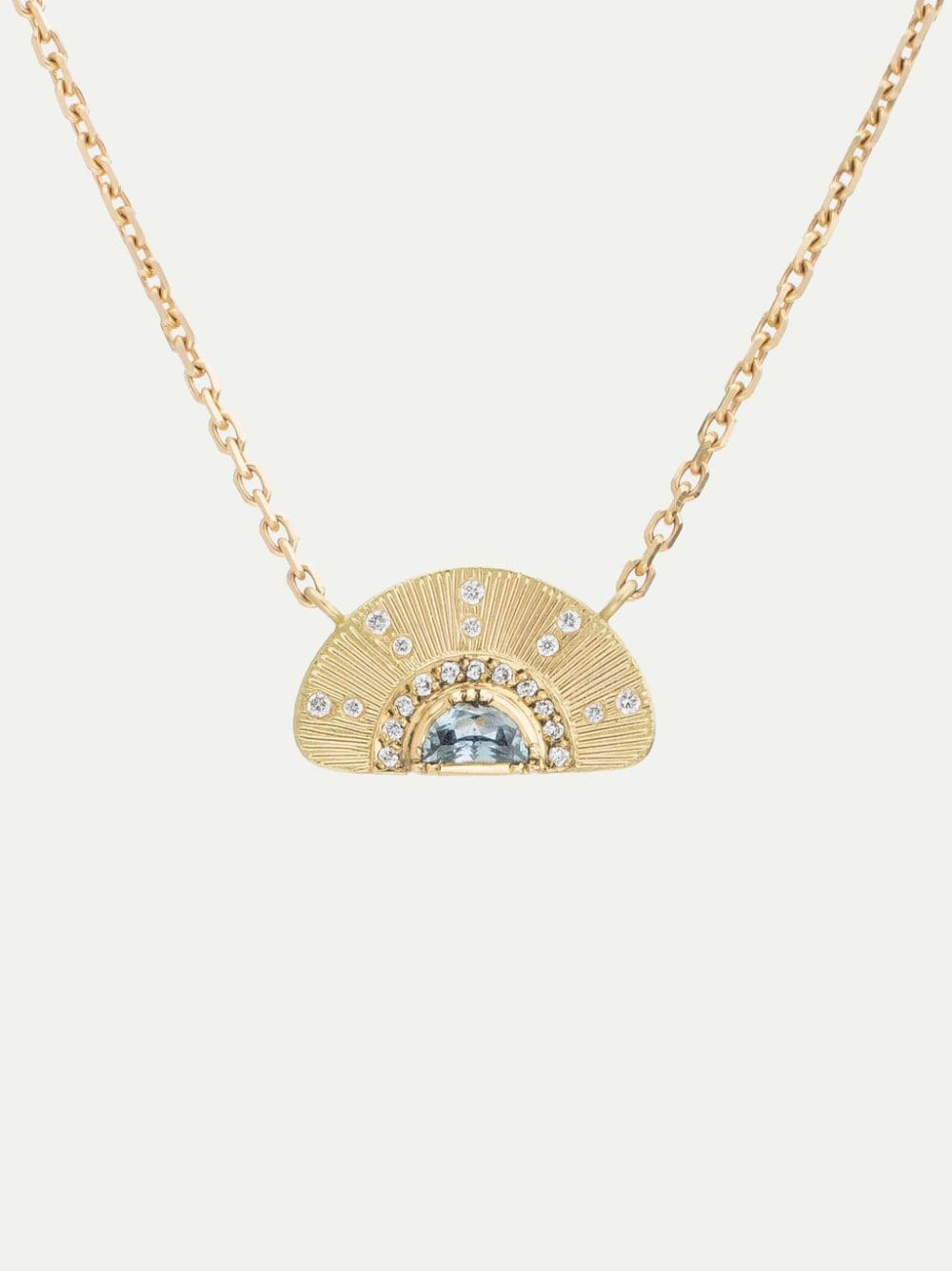 Brooke Gregson 18t gold Engraved Sun Ray sapphire and diamond necklace - Goud