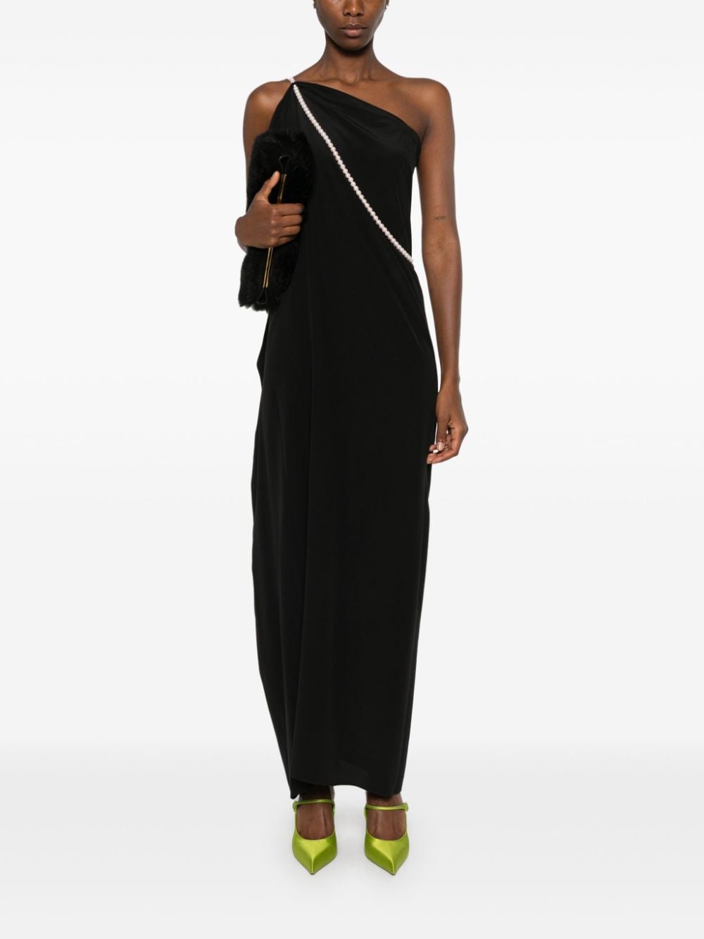 Shop Moschino Faux-pearl Chain Maxi Dress In Black