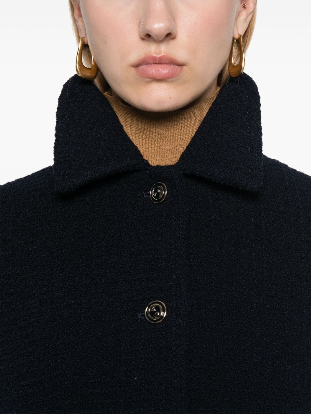 Shop Gucci Checked Bouclé Jacket In Blue