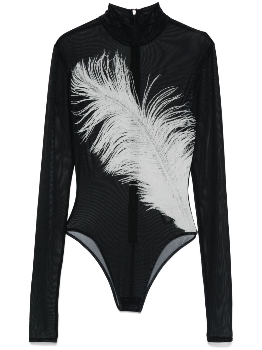 Shop David Koma Printed Mesh Bodysuit In Black