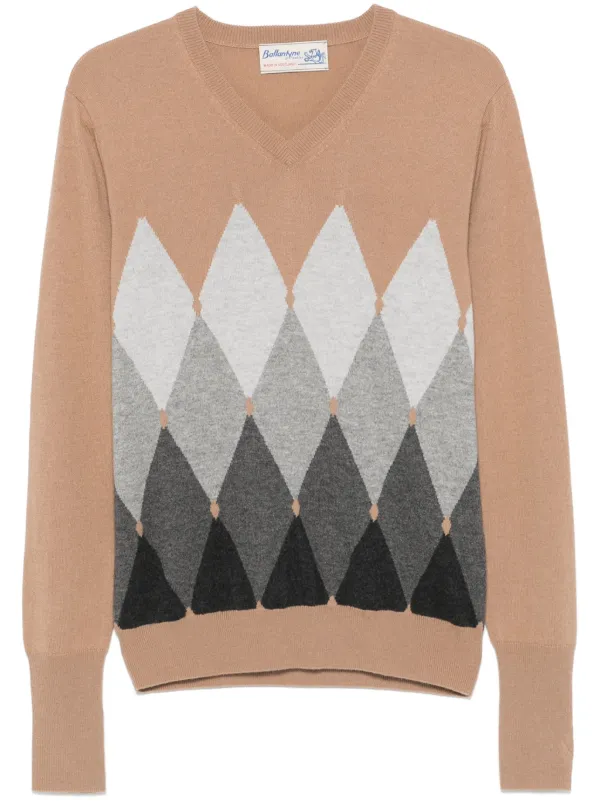 Ballantyne diamond-pattern V-neck Sweater Brown FARFETCH OM
