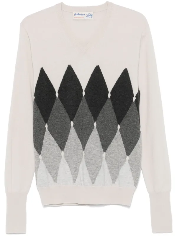 Ballantyne diamond pattern V neck Sweater Neutrals FARFETCH IE