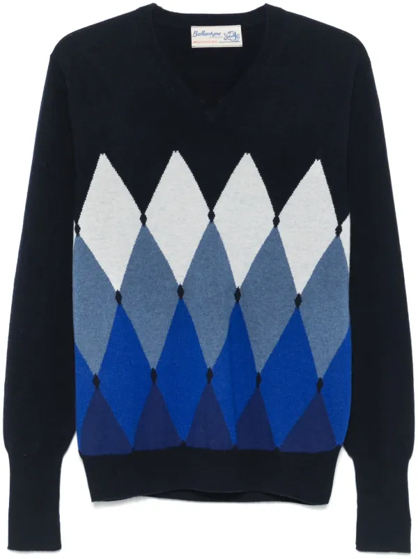 Ballantyne diamond-pattern V-neck Sweater Blue FARFETCH TR