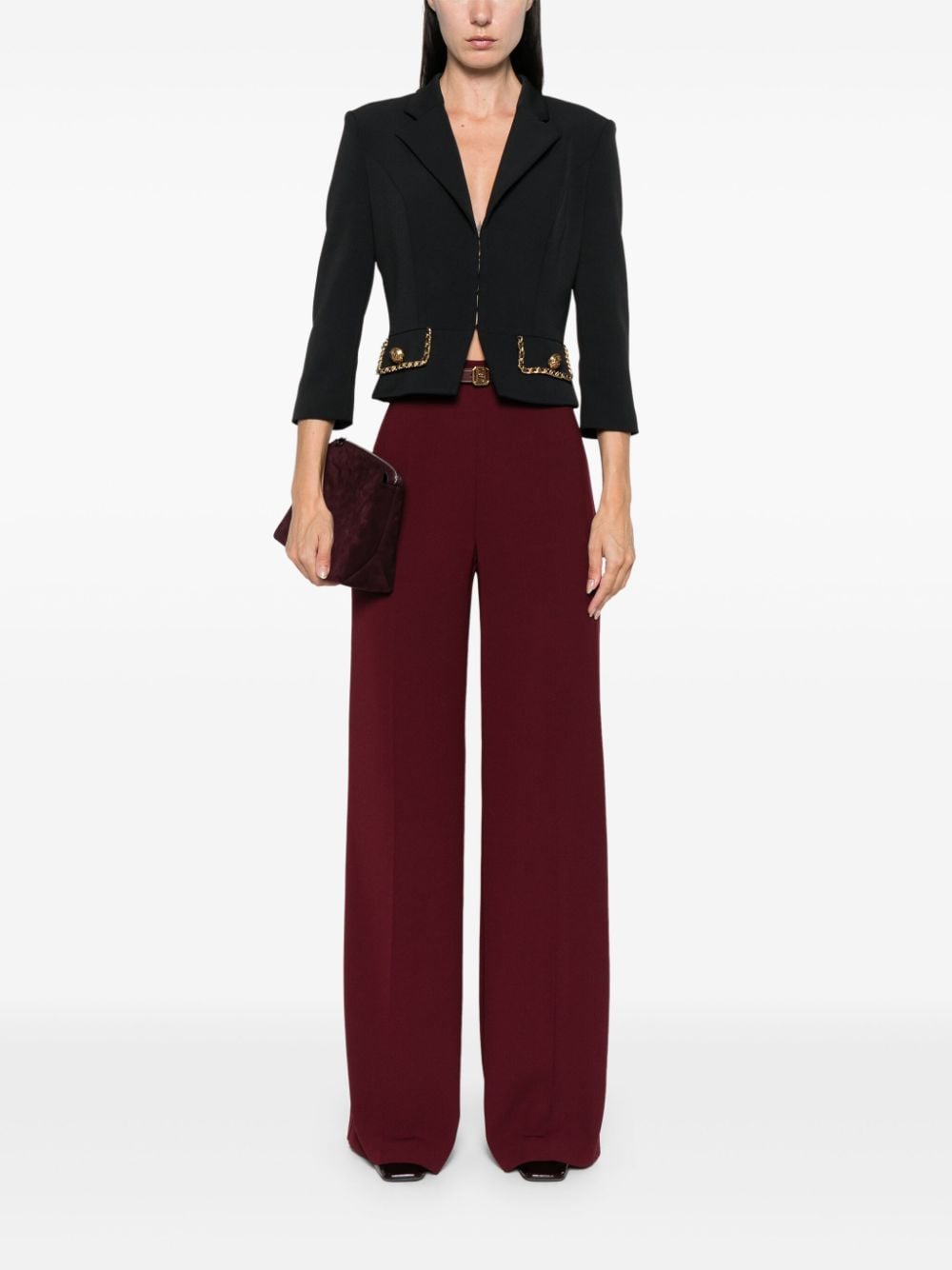 Shop Elisabetta Franchi Belted Palazzo Pants In Red