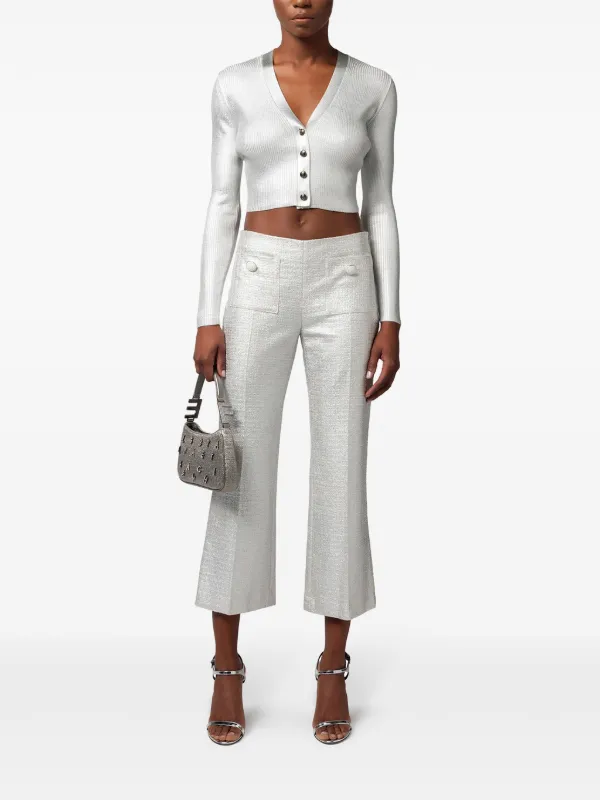 Elisabetta Franchi Laminated Cropped Cardigan | Grey | FARFETCH