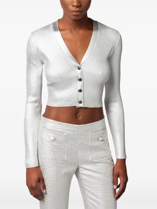 トップス Elisabetta Franchi Elisabetta Franchi Laminated Cropped Cardigan | Grey | FARFETCH
