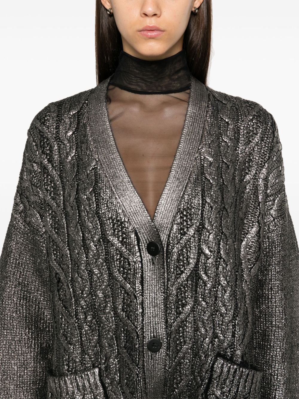 Shop Avant Toi Laminated Cardigan In Silver