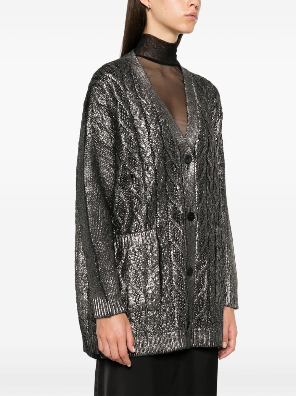 Shop Avant Toi Laminated Cardigan In Silver