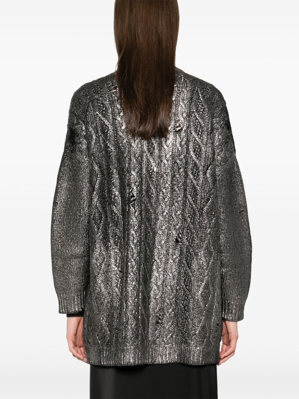 Shop Avant Toi Laminated Cardigan In Silver