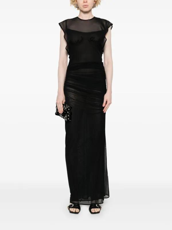 jeanpaulgaultier ブラックドレス Jean Paul Gaultier flocked-logo Maxi Dress | Black | FARFETCH