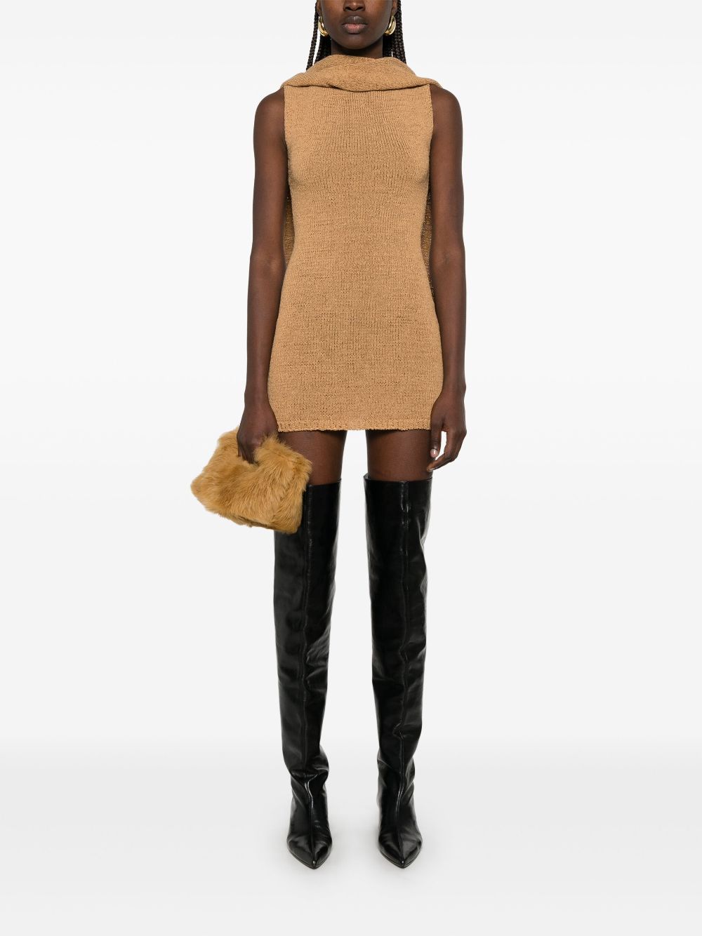 Aya Muse hooded knitted mini dress - Brown