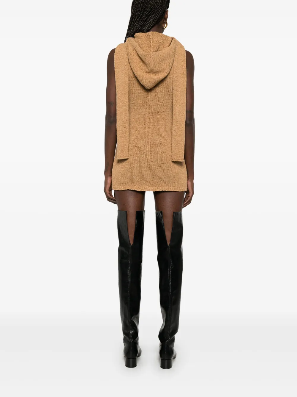 Shop Aya Muse Hooded Knitted Mini Dress In Brown
