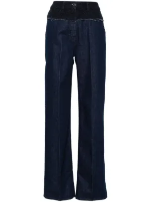 GIVENCHY ミッドライズ ワイド デニム ジーンズ ☆24SS Givenchy コットン ステッチ ロゴ ワイド ジーンズ