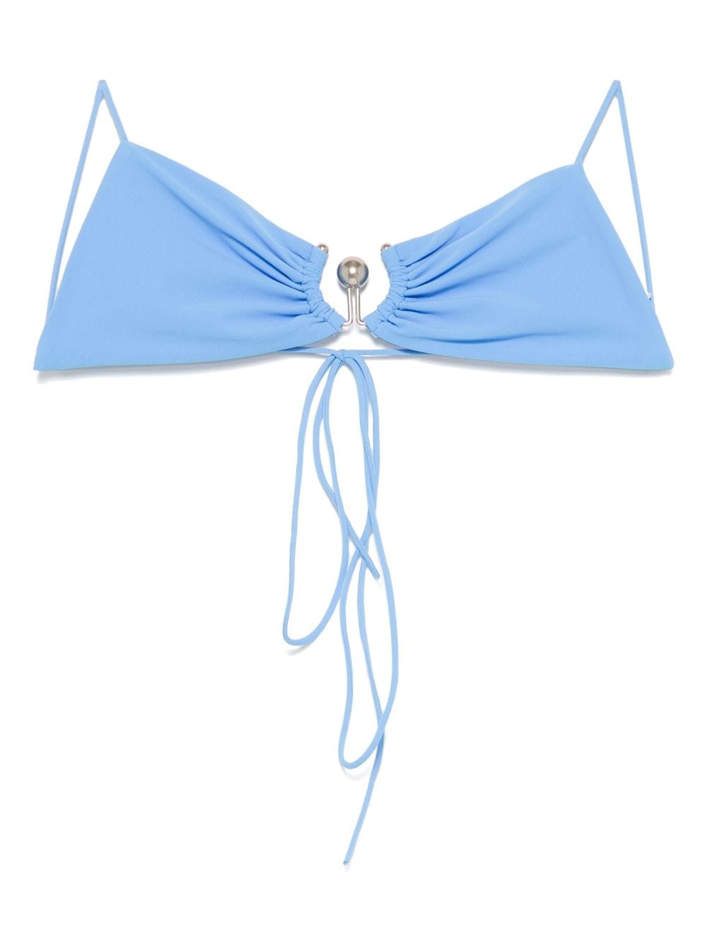 Shop Christopher Esber Ruched Orbit Bikini Top In Blue