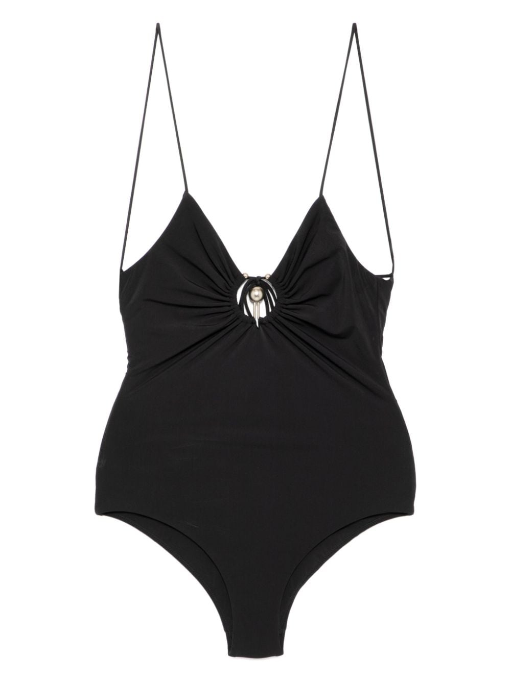 Shop Christopher Esber Ruched Orbit Swimsuit In Black