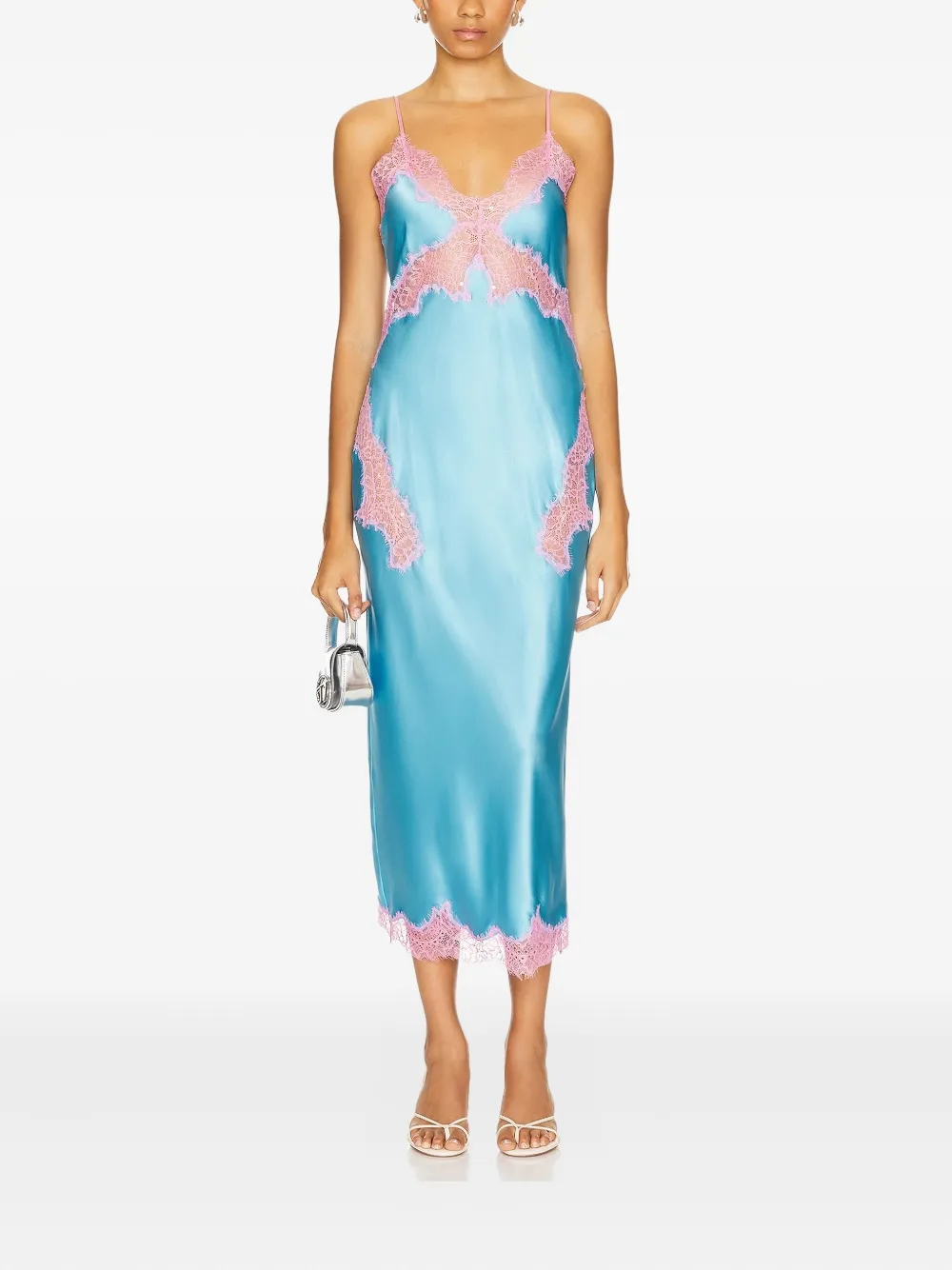 Retroféte Jocelyn Lace-trimmed Slip Dress In Blue