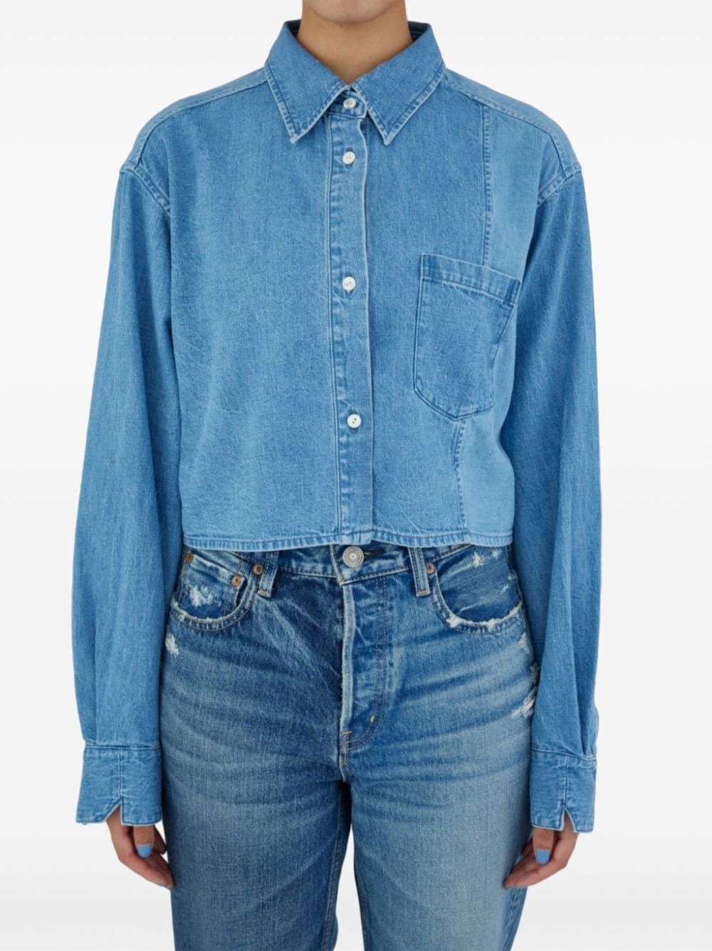 Shop Moussy Vintage Lenfred Cropped Shirt In Blue