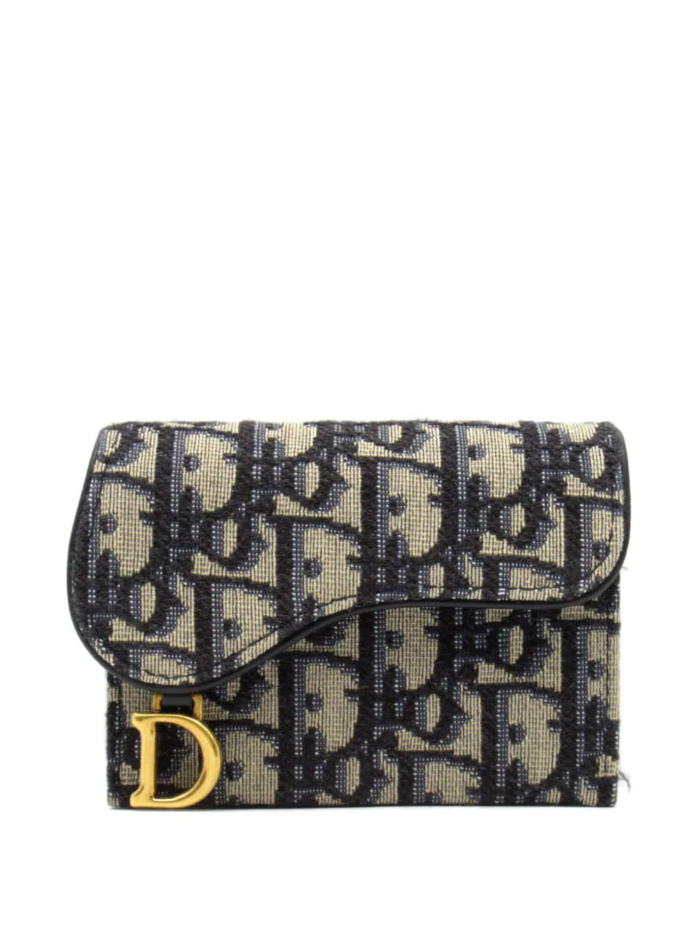 Christian Dior Pre Owned 2010s Saddle wallet women Canvas Calf Leather One Size Blue