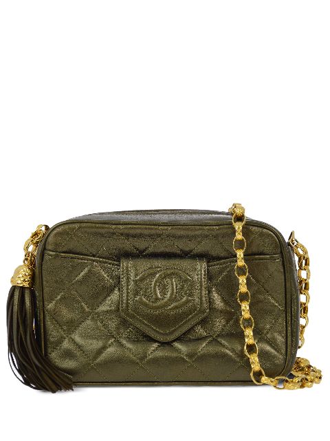 HOT SALE CHANEL 1990 mini diamond-quilted tassel-detailed camera bag Women