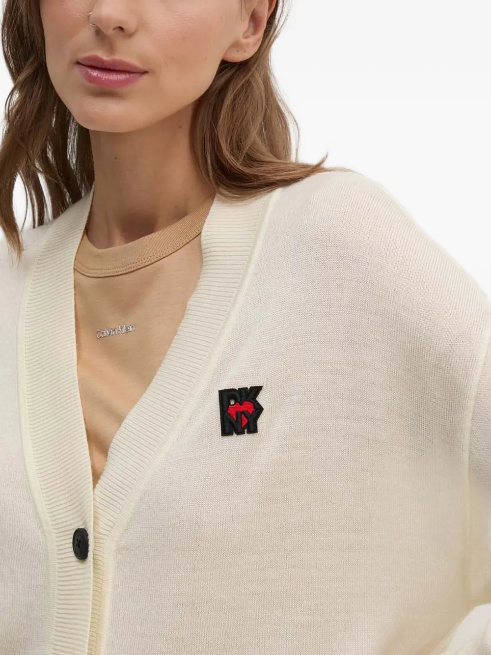Dkny Button Logo Cardigan In Neutral