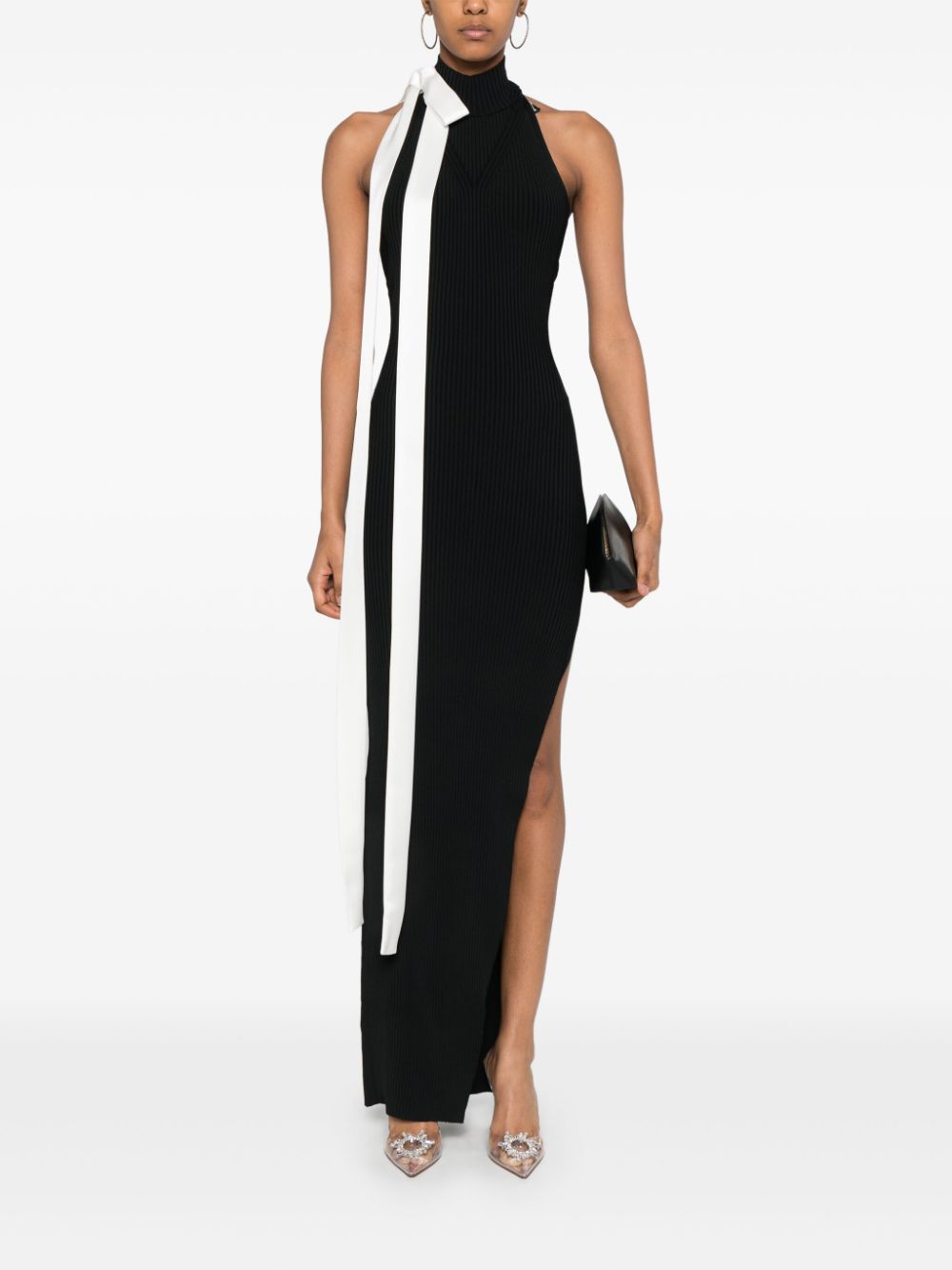 David Koma satin-bow maxi dress - Zwart