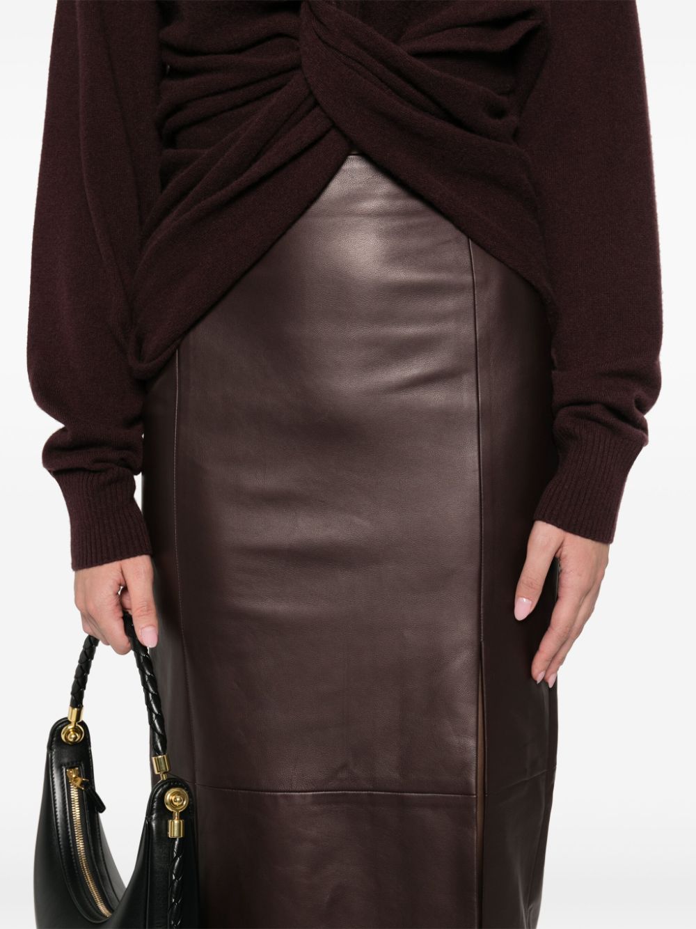 Shop Kiton Leather Midi Skirt In Brown