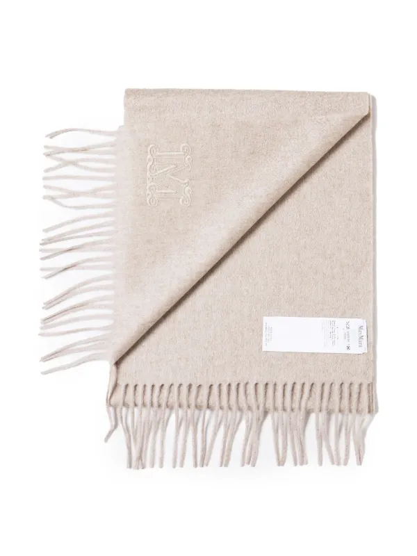 【送料&関税込】Max Mara Logo Scarf Max Mara monogram-embroidered Cashmere Scarf | Neutrals