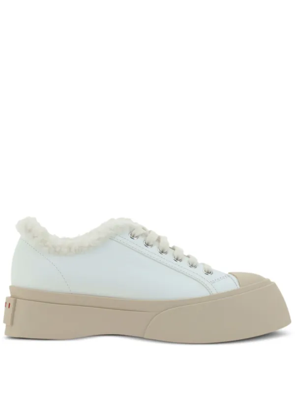 Marni Pablo Lace-up Shearling-trim Sneakers in White