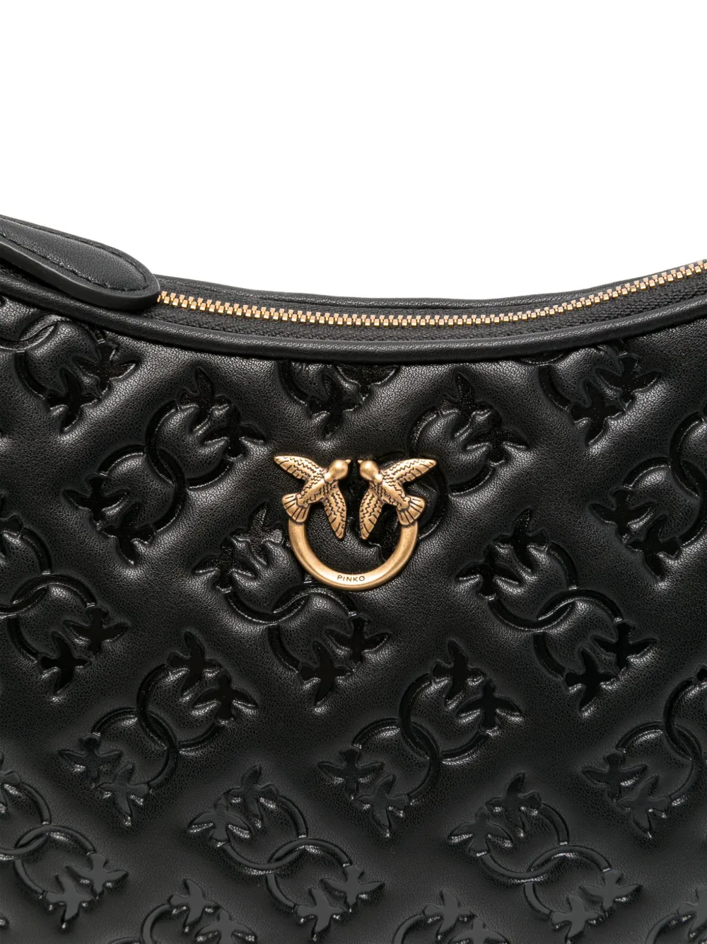 Pinko Logo Plaque Monogrammed Shoulder Bag In Black