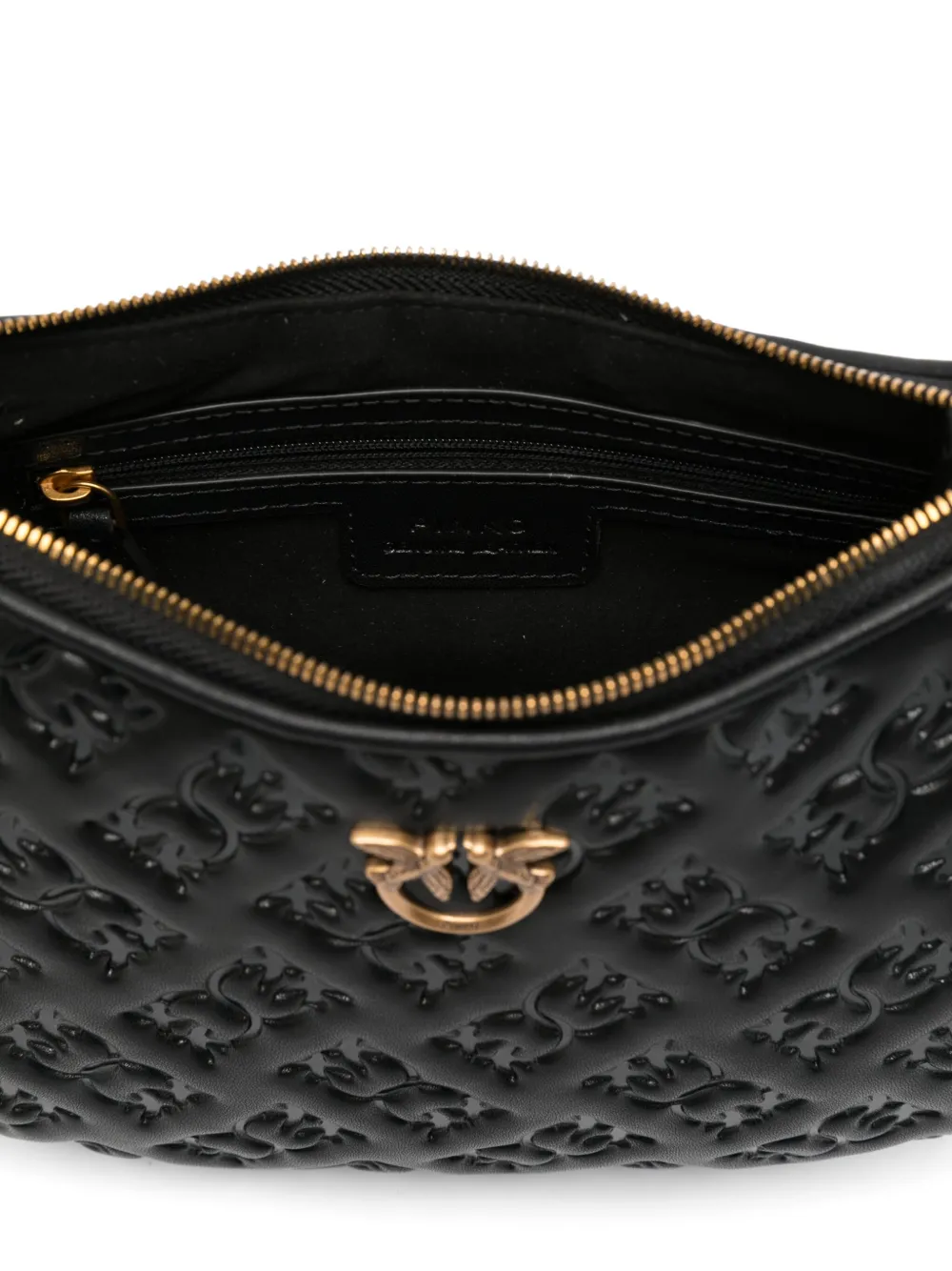 Pinko Logo Plaque Monogrammed Shoulder Bag In Black