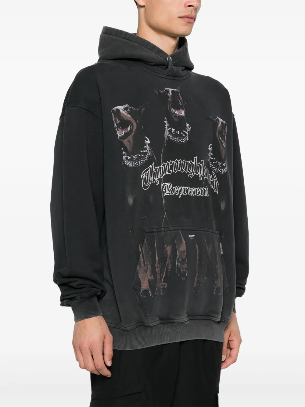 Represent Black Hoodie With Fixed Hood And Maxi Print On The Front In Cotton Man In Schwarz
