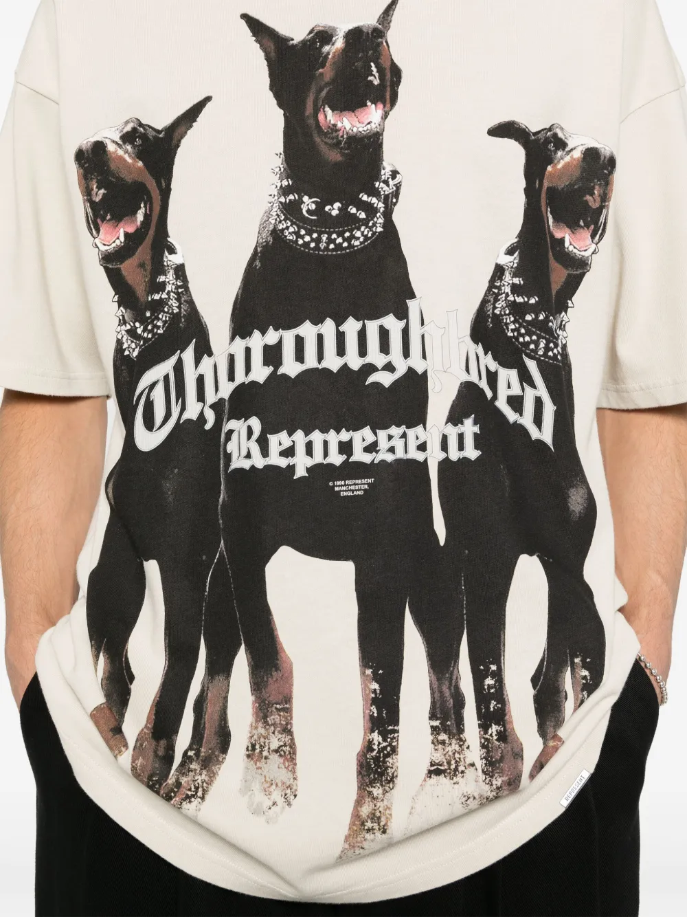 Represent Mens Vintage White Thoroughbred Graphic-print Cotton-jersey T-shirt In Nude