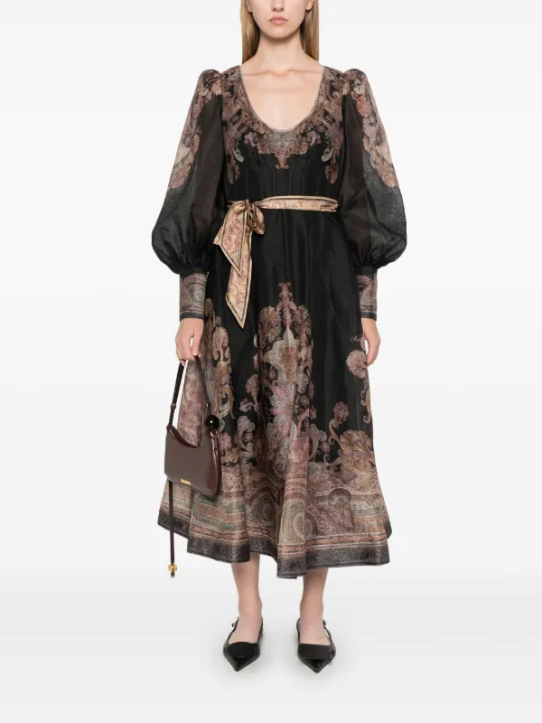 【送料&関税込】Zimmermann Abito Zimmermann // Multicolour Linen Patchwork Brightside Belted