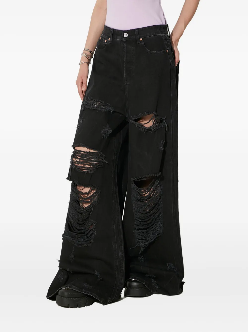 VETEMENTS Big Shape gerafelde broek Zwart