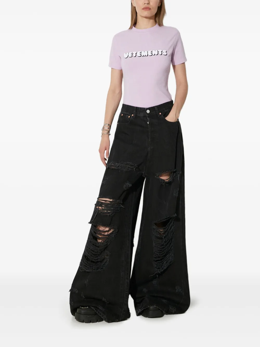 VETEMENTS Big Shape gerafelde broek Zwart