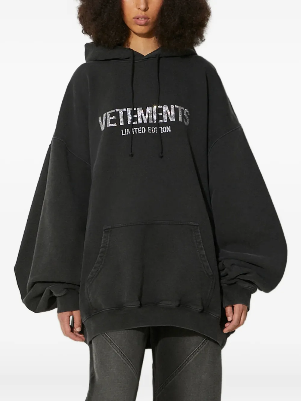 VETEMENTS rhinestone-embellished hoodie | Black | Image 1