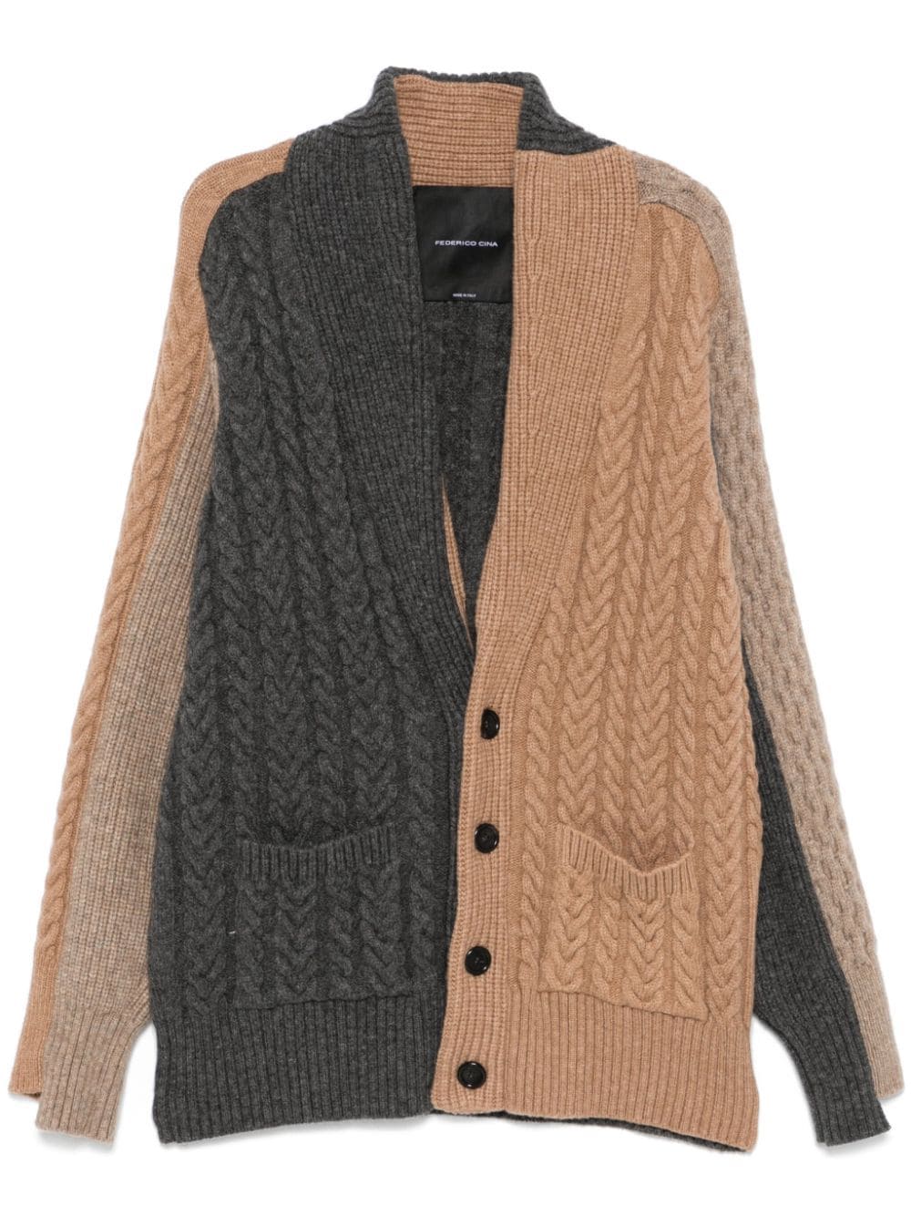 Shop Federico Cina Colourblock Cardigan In Brown