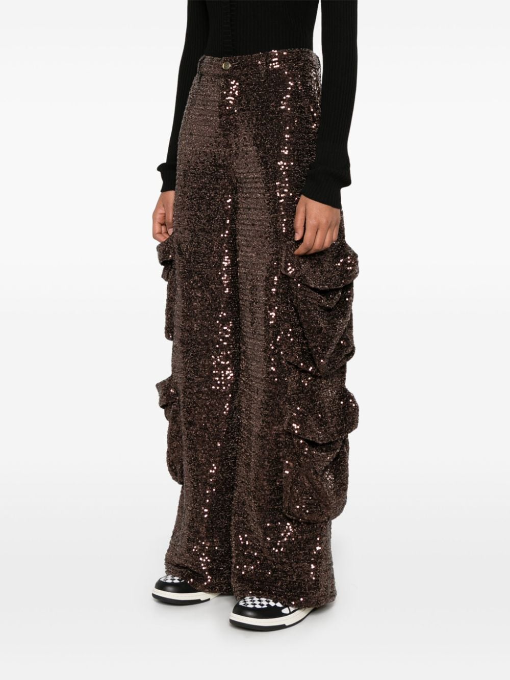 Shop Amiri Sequin Cargo Pants In Brown