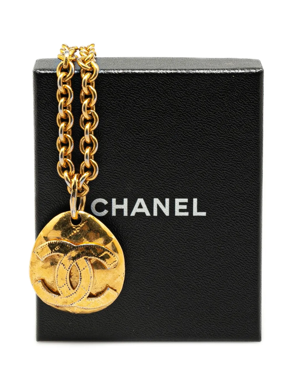 1994 Gold Plated Cc Round Pendant Costume Necklace