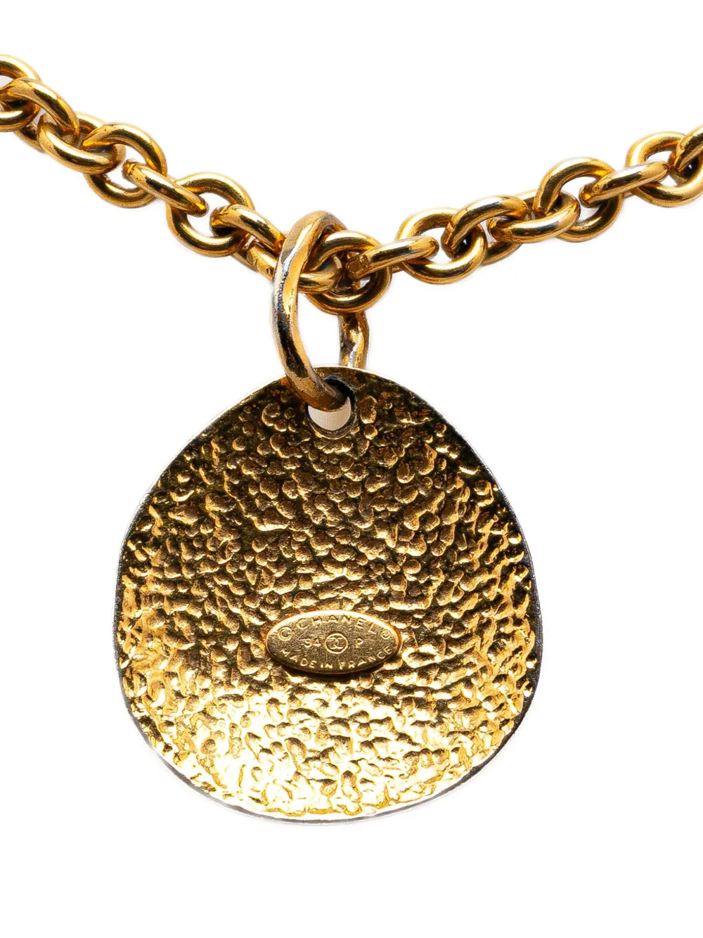 1994 Gold Plated Cc Round Pendant Costume Necklace