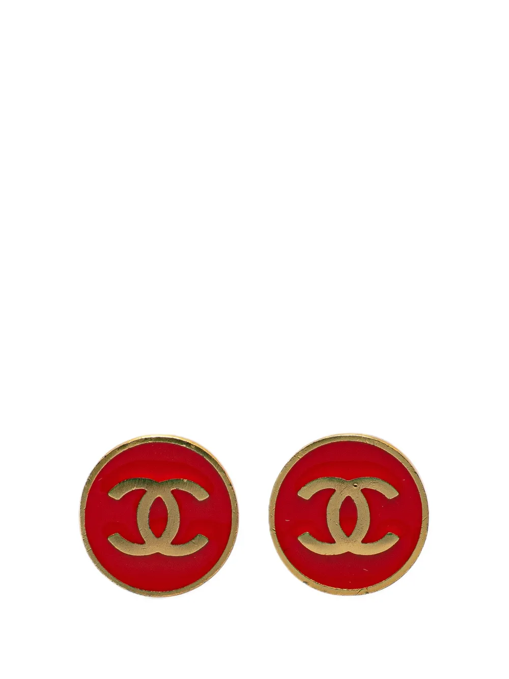 CHANEL Pre-Owned 1995 Gold Plated CC Clip On costume earrings - Red