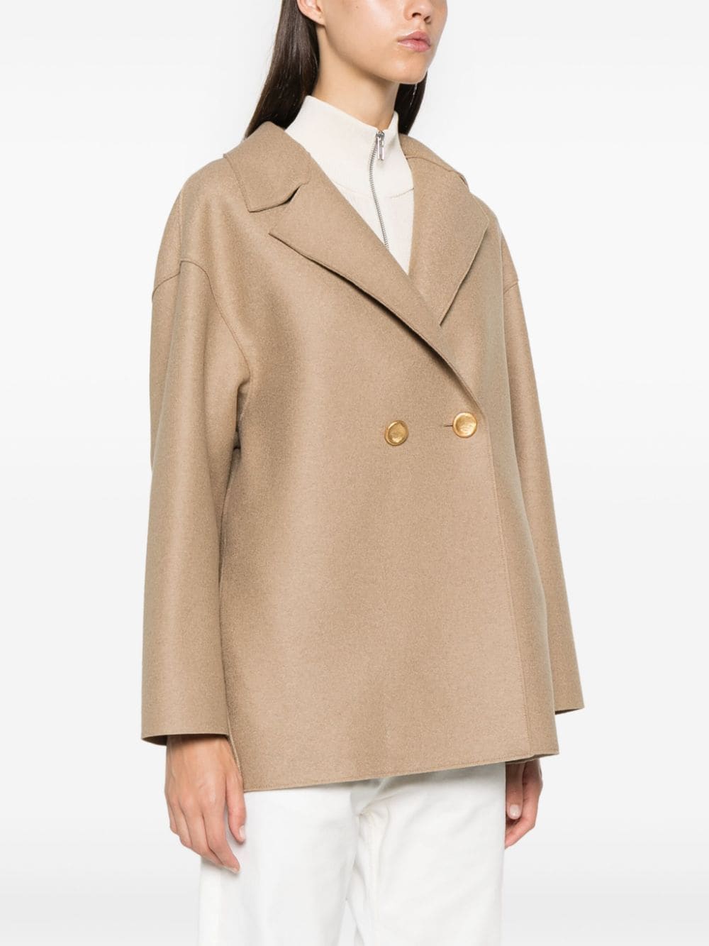 Shop Harris Wharf London Double-breasted Peacoat In Neutrals