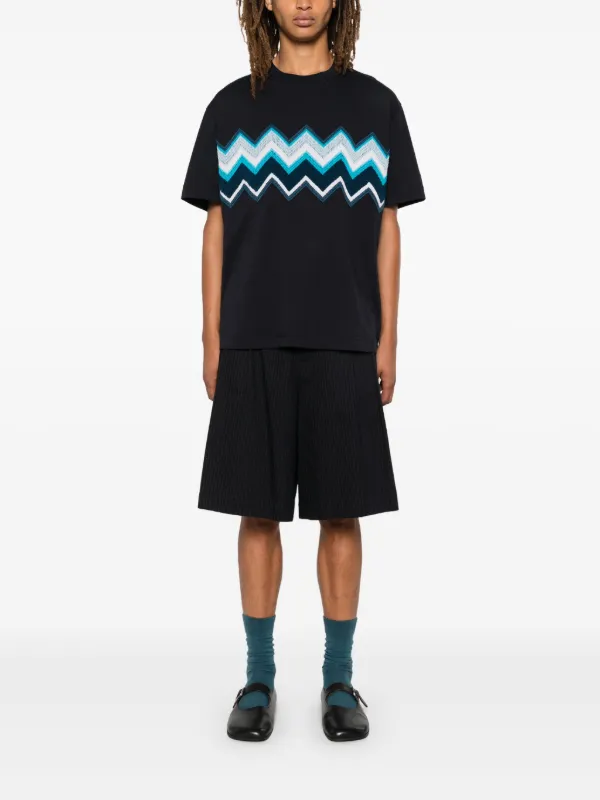 Missoni Zig Zag Embroidered Cotton T-shirt | Blue | FARFETCH