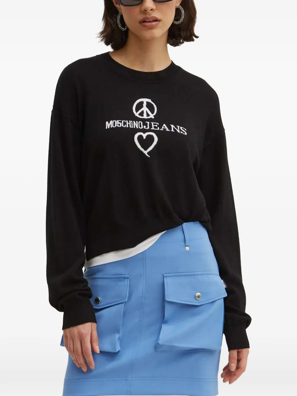 MOSCHINO JEANS heart-detail long-sleeve sweater - Black