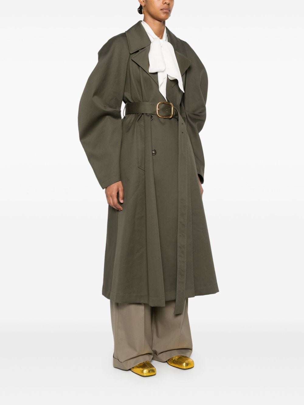 Shop Loewe Belted Trench Coat In Green