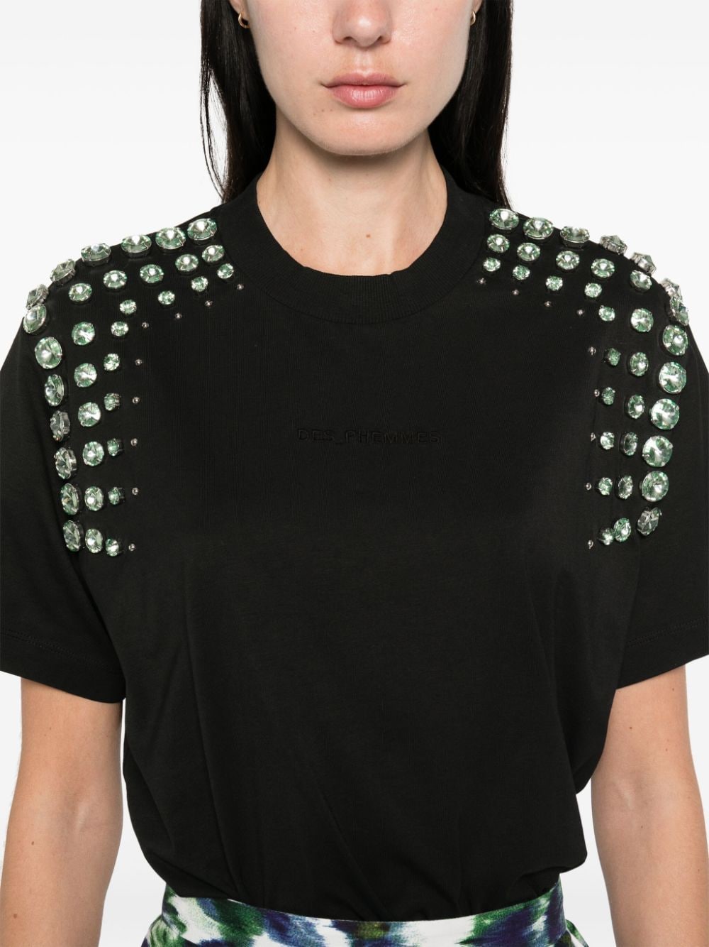 Shop Des Phemmes Crystal-embellished T-shirt In Black